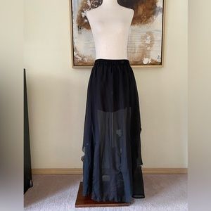 Afibi goth punk rock emo long grunge black sheer skirt size S